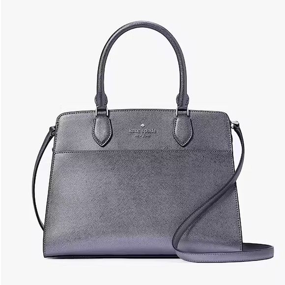 Kate Spade Madison Medium Metallic Gray Saffiano Pvc Satchel Purse Handbag - Picture 1 of 12